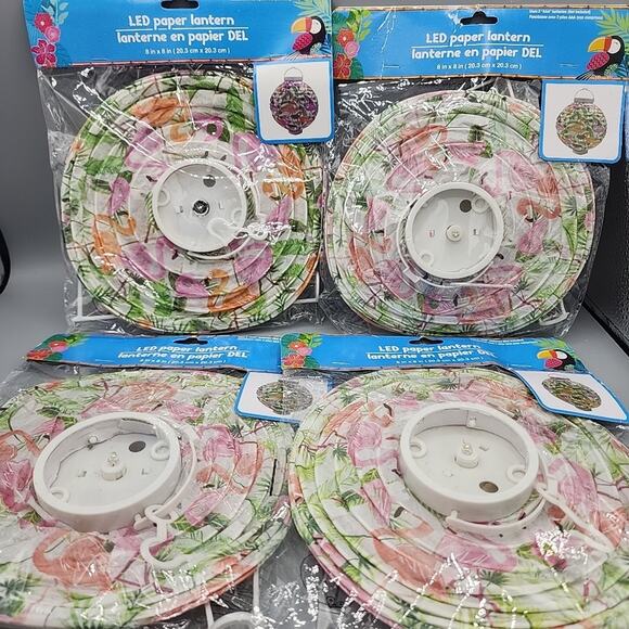 Paper Lanterns 8" x 8" Round LED Lights Flamingo Lot of 4 New - Picture 1 of 11